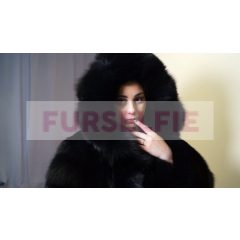 Gina posing in Black Fox fur coat