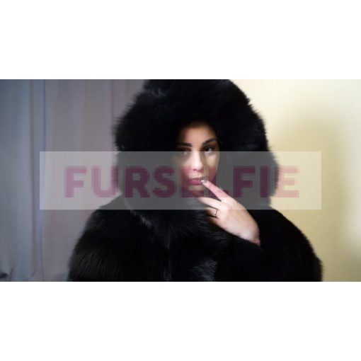Gina posing in Black Fox fur coat