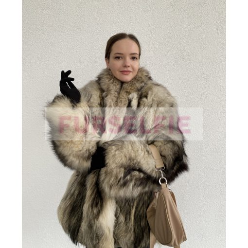 Jane posing in wolf fur coat